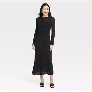 Long Sleeve Pointelle Sweater Dress with Detailing